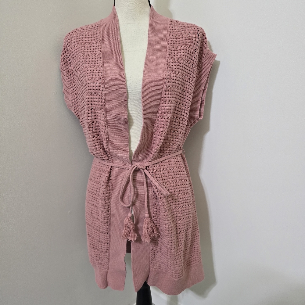 LOFT Dusty Rose Knit Cardigan with Tassel Tie